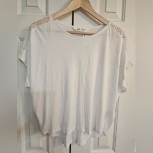 H&M Girls Jersey White Lace‎ Top Size 10-12Y